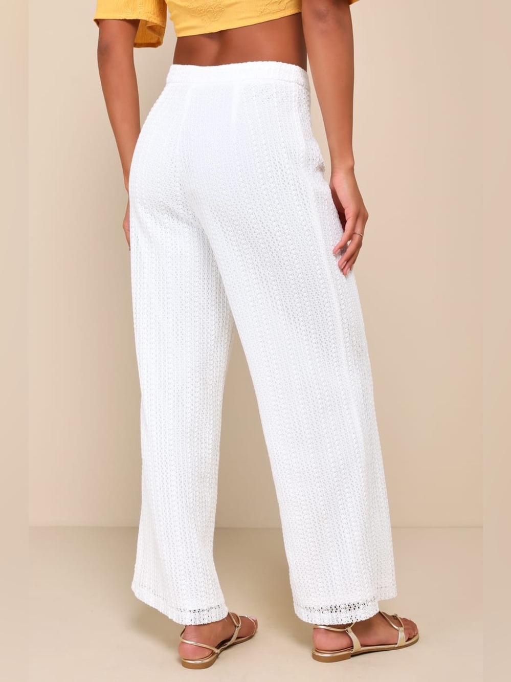 Lulus Exceptional Bliss White Crochet Lace High-Rise Pants XS - Picture 3 of 12